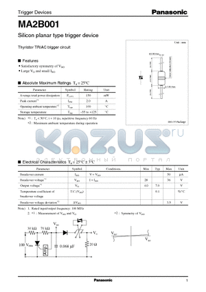 MA2B001 datasheet - Silicon planar type trigger device