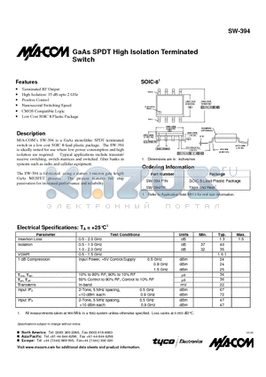 SW-394TR datasheet - GaAs SPDT High Isolation Terminated Switch