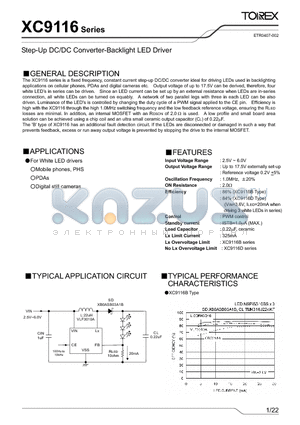 XC9116D02ADR datasheet - Step-Up DC/DC Converter-Backlight LED Driver