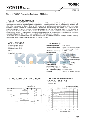 XC9116_1 datasheet - Step-Up DC/DC Converter-Backlight LED Driver