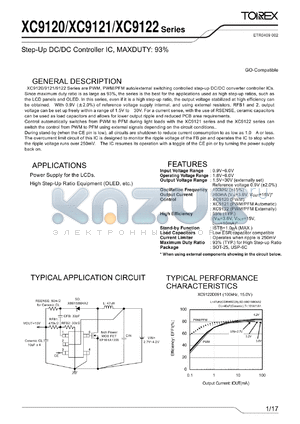 XC9120B091MR datasheet - Step-Up DC/DC Controller IC,
