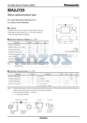 MA2J729 datasheet - Schottky Barrier Diodes (SBD)