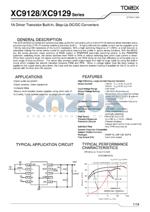 XC9128 datasheet - 1A Driver Transistor Built-In, Step-Up DC/DC Converters
