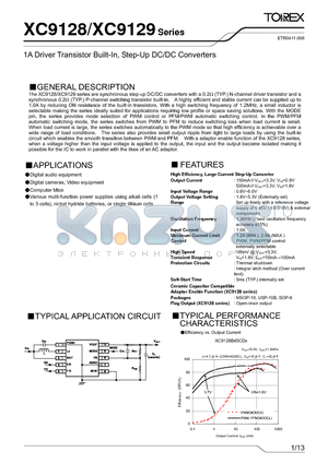 XC9129 datasheet - 1A Driver Transistor Built-In, Step-Up DC/DC Converters