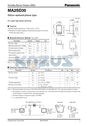 MA2SD30 datasheet - Schottky Barrier Diodes Silicon epitaxial planar type For super high speed switching