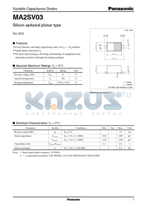 MA2SV03 datasheet - Silicon epitaxial planar type