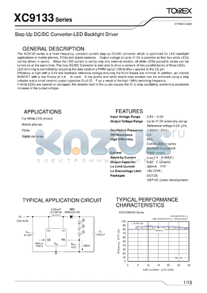 XC9133B02AER datasheet - Step-Up DC/DC Converter-LED Backlight Driver