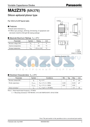 MA2Z376 datasheet - Variable Capacitance Diodes