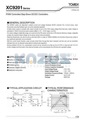 XC9201 datasheet - PWM Controlled Step-Down DC/DC Controllers