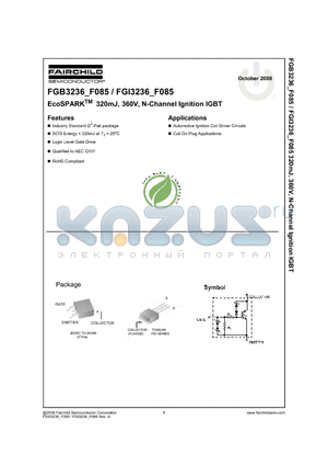 FGB3236 datasheet - FGB3236_F085 / FGI3236_F085 EcoSPARKTM 320mJ, 360V, N-Channel Ignition IGBT