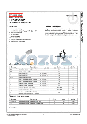 FGA25S125P datasheet - Shorted AnodeTM IGBT