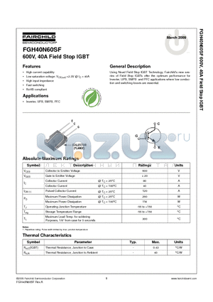 FGH40N60SFTU datasheet - 600V, 40A Field Stop IGBT