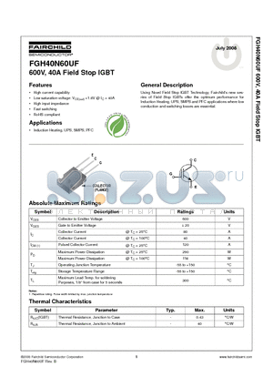 FGH40N60UF datasheet - 600V, 40A Field Stop IGBT