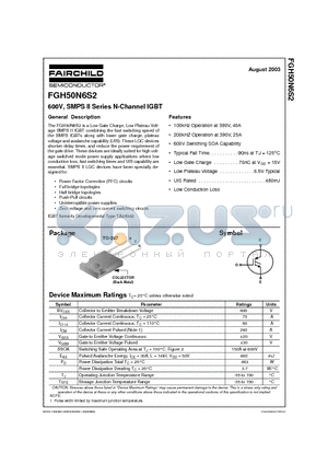 FGH50N6S2 datasheet - 600V, SMPS II Series N-Channel IGBT