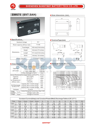 SW675 datasheet - General Battery