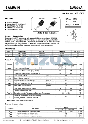 SW830A datasheet - N-channel MOSFET