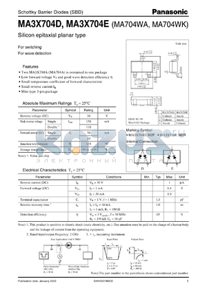 MA3X704E datasheet - Schottky Barrier Diodes (SBD)