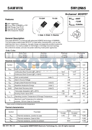 SWF12N65 datasheet - N-channel MOSFET