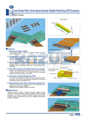 FH25-33S-0.3SH datasheet - 0.3 mm Contact Pitch, 0.9 mm above the board, Flexible Printed Circuit ZIF Connectors.