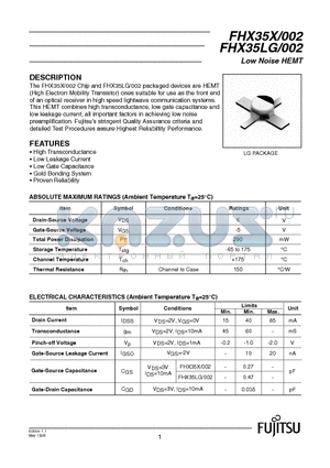 FHX35LG/002 datasheet - Low Noise HEMT