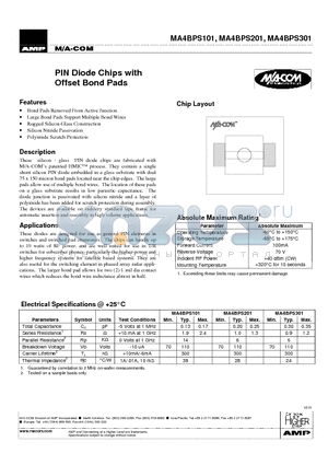 MA4BPS101 datasheet - PIN Diode Chips with Offset Bond Pads