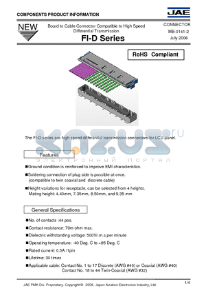 FI-TD44SB-LE-R1500 datasheet - Board to Cable Connector Compatible to High Speed Differential Transmission