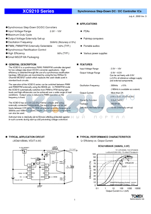 XC9210 datasheet - Synchronous Step-Down DC / DC Controller ICs