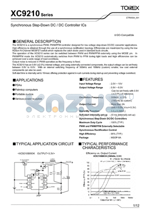 XC9210B092KR datasheet - Synchronous Step-Down DC / DC Controller ICs