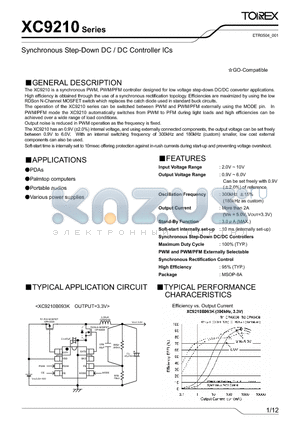 XC9210B093KL datasheet - Synchronous Step-Down DC / DC Controller ICs