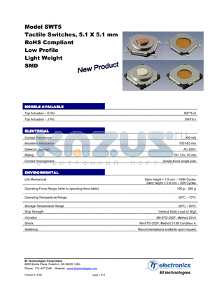SWT5-J2KTR datasheet - Tactile Switches, 5.1 X 5.1 mm RoHS Compliant Low Profile Light Weight SMD