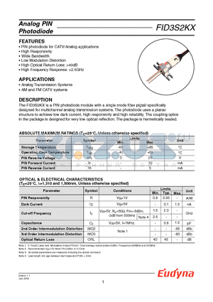 FID3S2KX datasheet - Analog PIN Photodiode