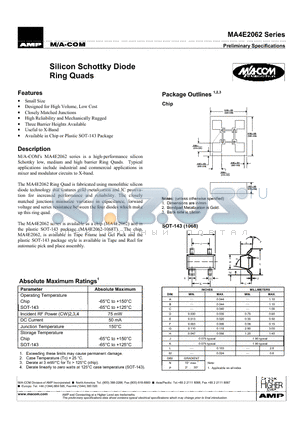 MA4E2062L-1068T datasheet - Silicon Schottky Diode Ring Quads