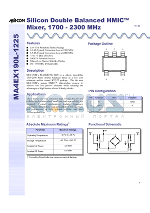 MA4EX190L-1225 datasheet - Silicon Double Balanced HMICTM Mixer, 1700 - 2300 MHz