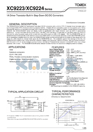 XC9223B01SL datasheet - 1A Driver Transistor Built-In Step-Down DC/DC Converters