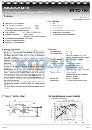 XC9223B082AL datasheet - 1A Driver Transistor Built-In Step-Down DC/DC Converters