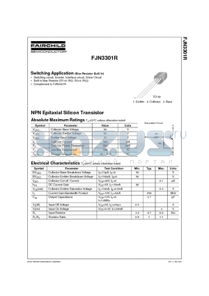 FJN3301R datasheet - NPN Epitaxial Silicon Transistor