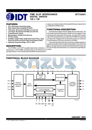 IDT728981DB datasheet - TIME SLOT INTERCHANGE DIGITAL SWITCH 128 x 128