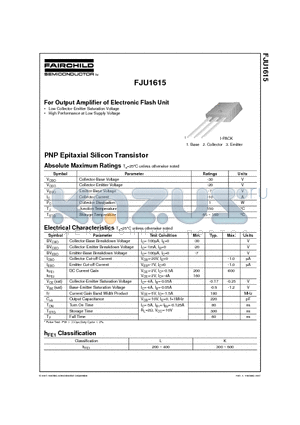 FJU1615 datasheet - PNP Epitaxial Silicon Transistor