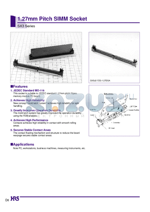 SX3LE-72S-1.27DSA datasheet - 1.27mm Pitch SIMM Socket
