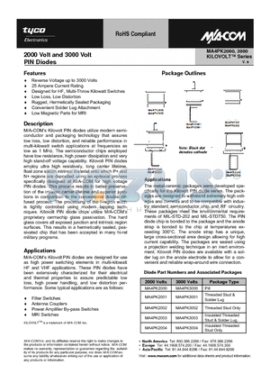 MA4PK2000_1 datasheet - 2000 Volt and 3000 Volt PIN Diodes