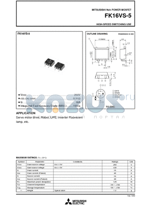 FK16VS-5 datasheet - Nch POWER MOSFET HIGH-SPEED SWITCHING USE