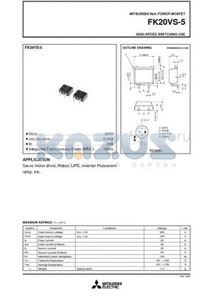 FK20VS-5 datasheet - Nch POWER MOSFET HIGH-SPEED SWITCHING USE