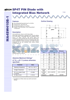 MA4SW410B-1 datasheet - SP4T PIN Diode with Integrated Bias Network
