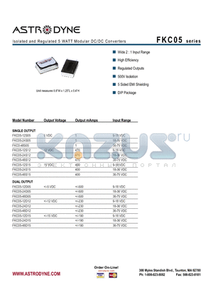 FKC05-12S12 datasheet - Isolated and Regulated 5 WATT Modular DC/DC Converters