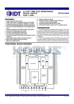 IDT72V70840DAGBLACK datasheet - 3.3 VOLT TIME SLOT INTERCHANGE DIGITAL SWITCH 4,096 x 4,096