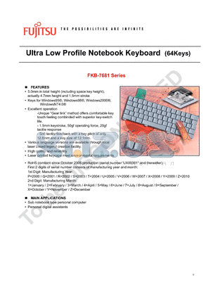 FKB-7681_07 datasheet - Ultra Low Profile Notebook Keyboard (64Keys)