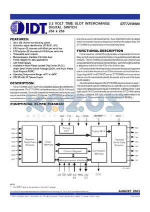 IDT72V8985PV datasheet - 3.3 VOLT TIME SLOT INTERCHANGE DIGITAL SWITCH 256 x 256