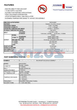 SXO18-0507 datasheet - HIGH RELIABILITY FOR LOW COST 1.8 VDC SUPPLY VOLTAGE