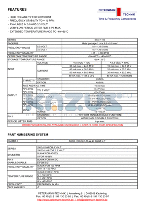 SXO3-1109 datasheet - HIGH RELIABILITY FOR LOW COST