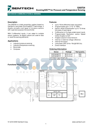 SX8724 datasheet - ZoomingADC for Pressure and Temperature Sensing